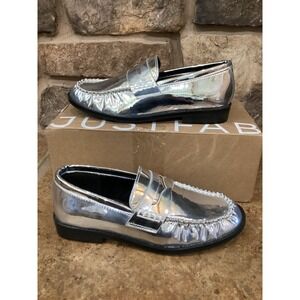 JustFab Camryn Metallic Silver Penny Loafers Moc Toe Flats Women Size 6 New
